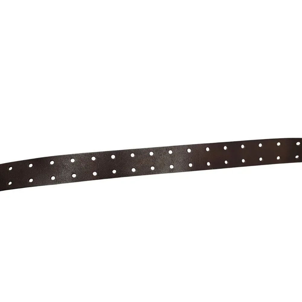 Mens Double Prong Genuine Italian‎ Leather Brown Belt M/L 36